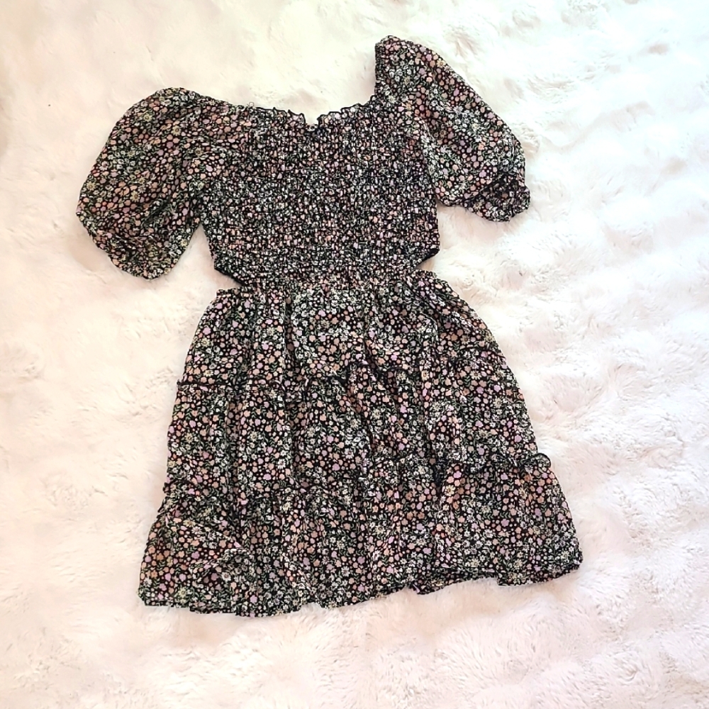 Art Class Black Floral Kids Dress
